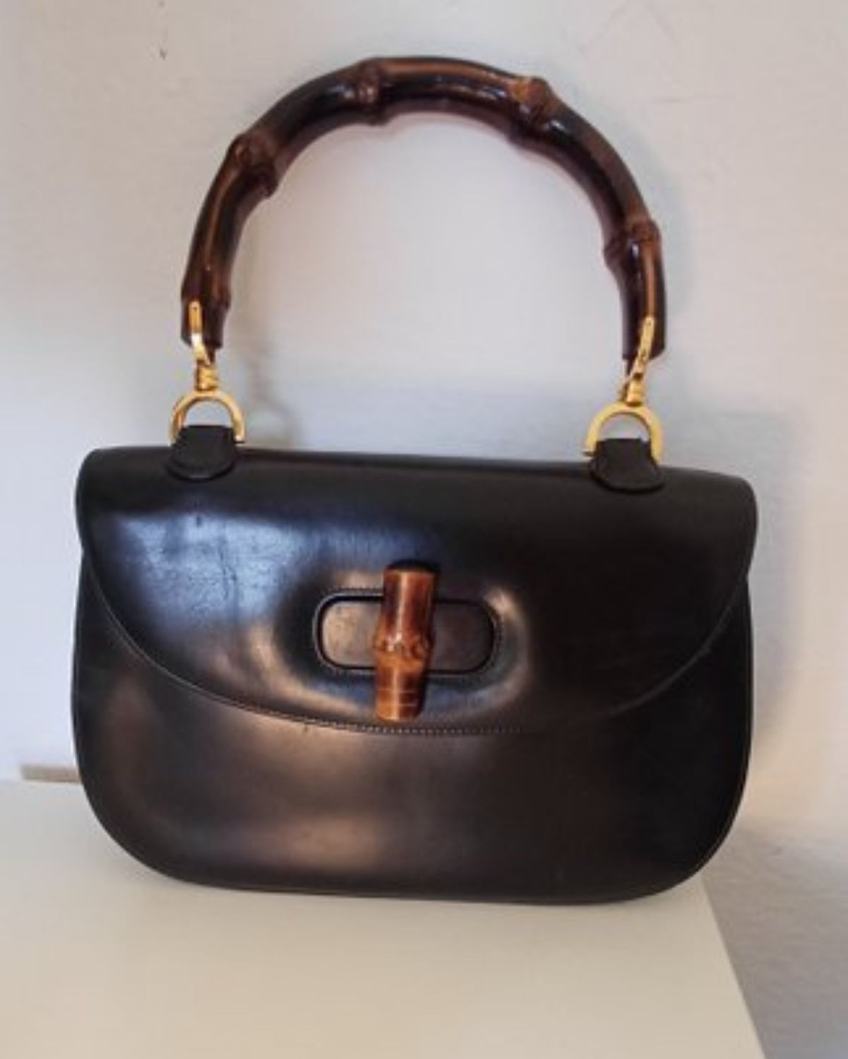 Gucci 1947 Leather top handle Bamboo Handbag Black