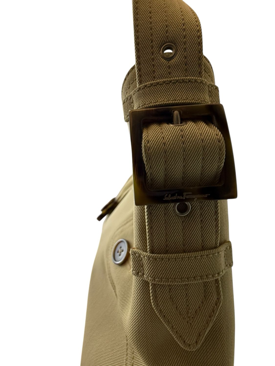 Salvatore Ferragamo Gancini Canvas Shoulder Bag Khaki