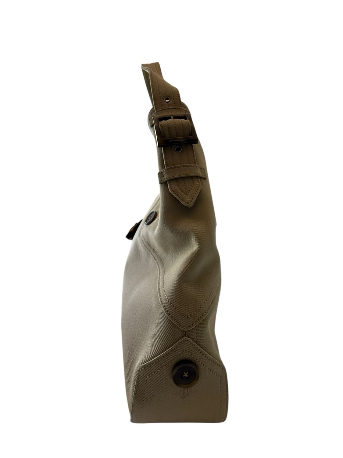 Salvatore Ferragamo Gancini Canvas Shoulder Bag Khaki