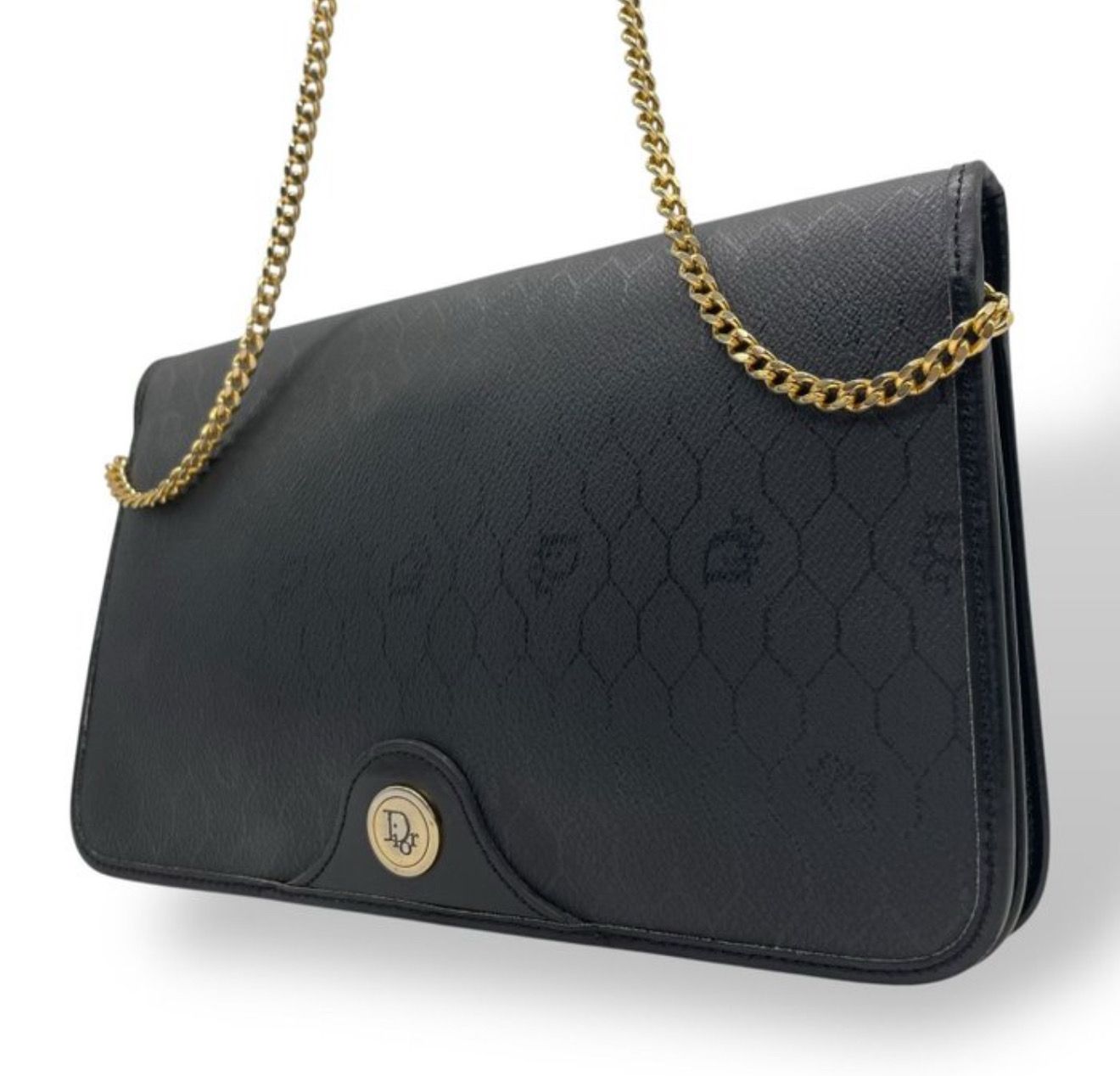 Christian Dior Honeycomb wallet On Chain Canvas With Leather Trim