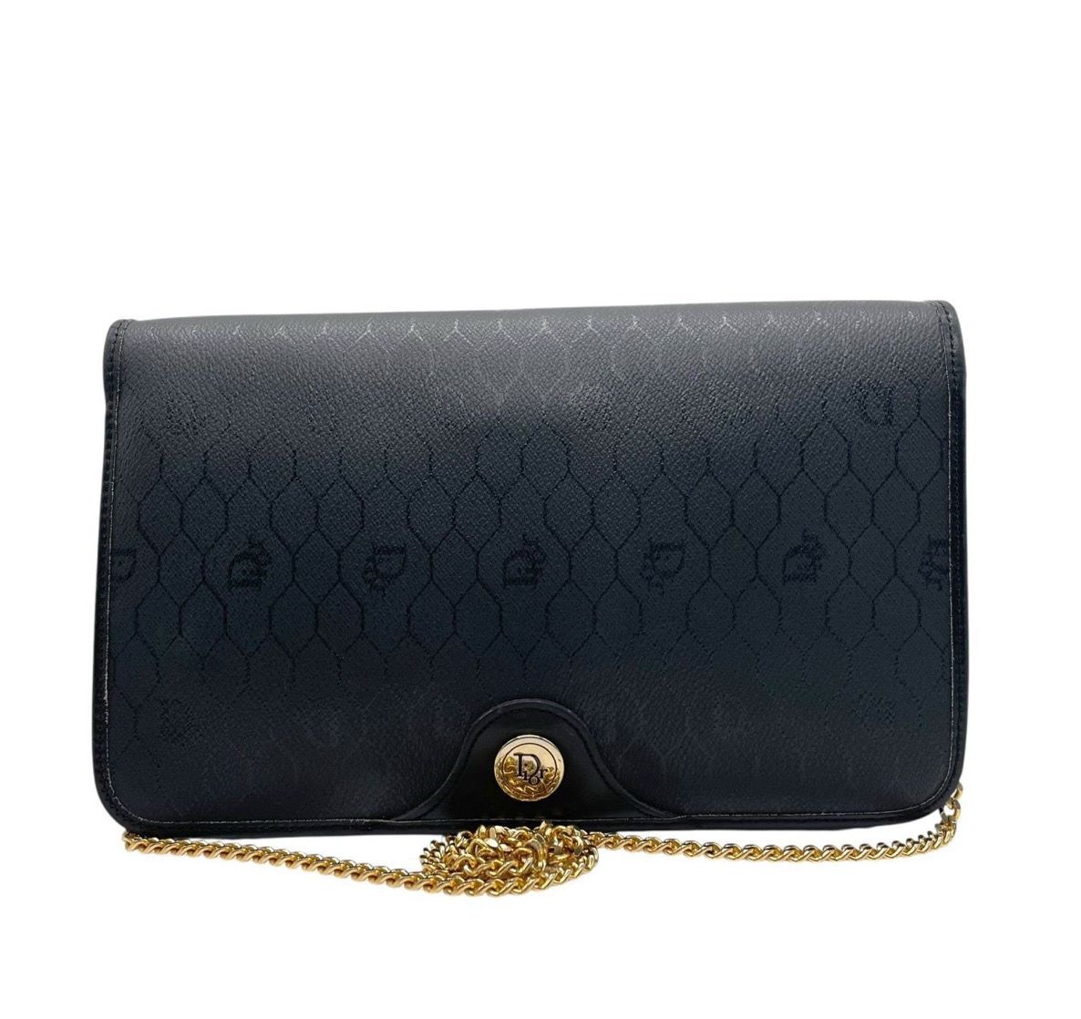 Christian Dior Honeycomb wallet On Chain Canvas With Leather Trim