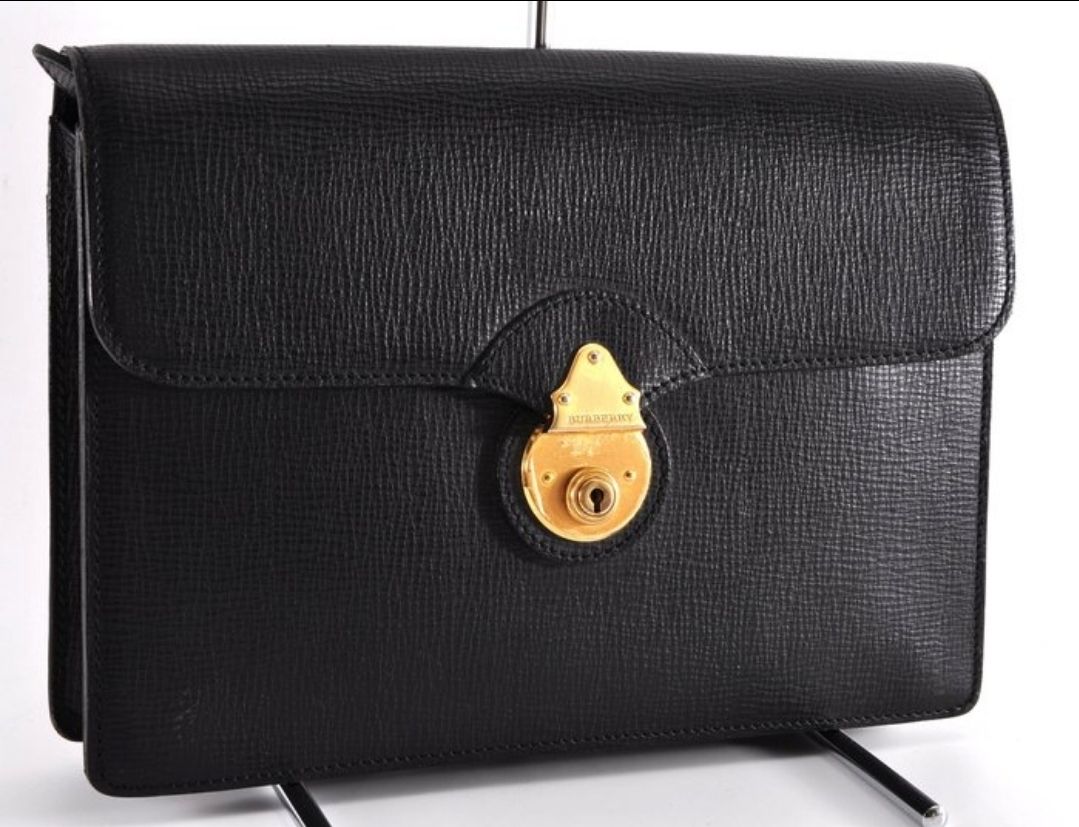 Burberry clutch purse black  leather 