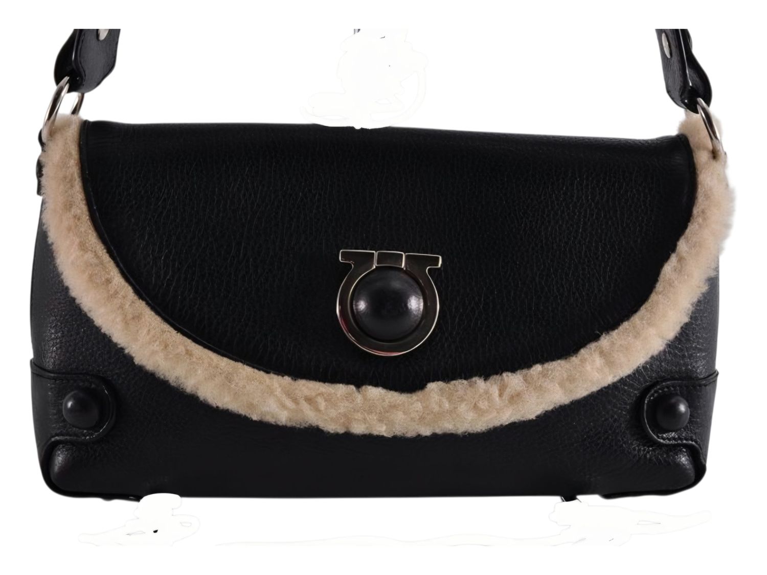Salvatore Ferragamo Giancini fur trim black shoulder bag