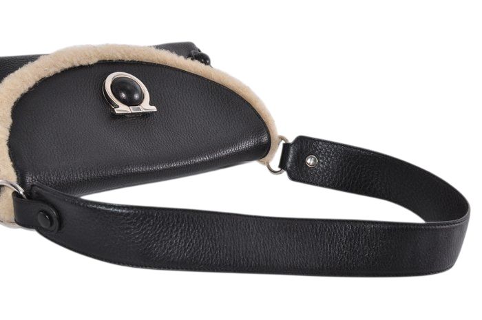 Salvatore Ferragamo Giancini fur trim black shoulder bag