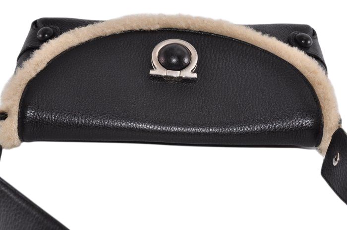 Salvatore Ferragamo Giancini fur trim black shoulder bag