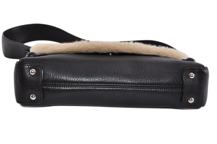 Salvatore Ferragamo Giancini fur trim black shoulder bag