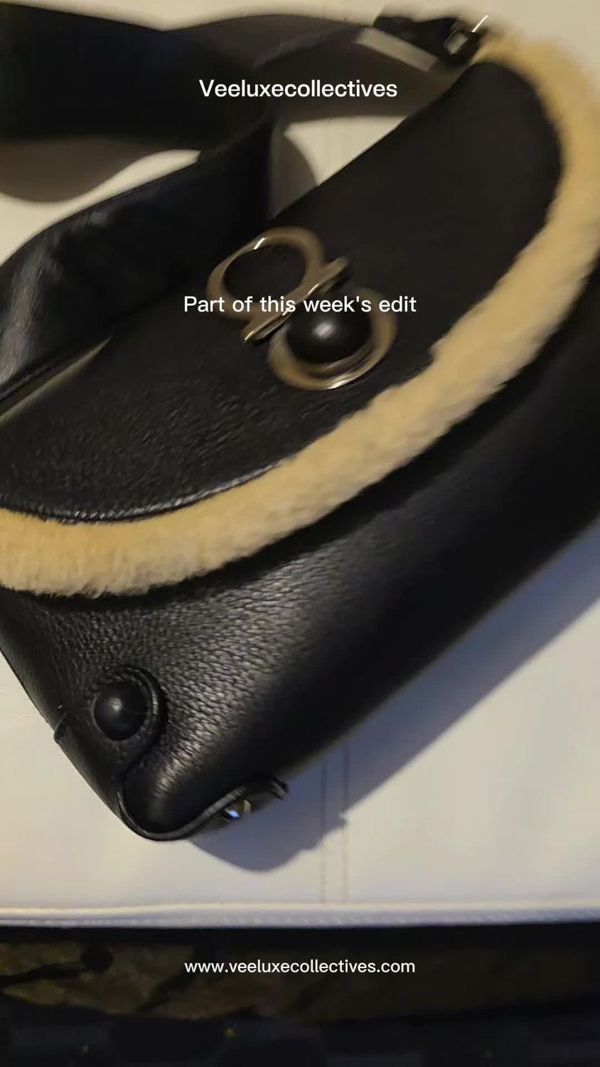 Salvatore Ferragamo Giancini fur trim black shoulder bag