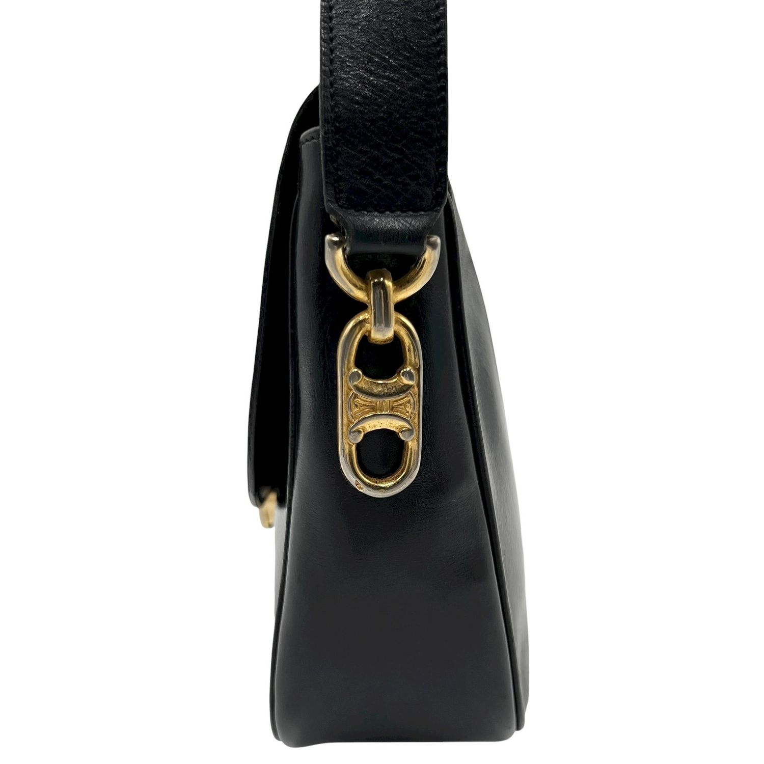 Vintage Celine Triomphe Box crossbody Leather purse Black