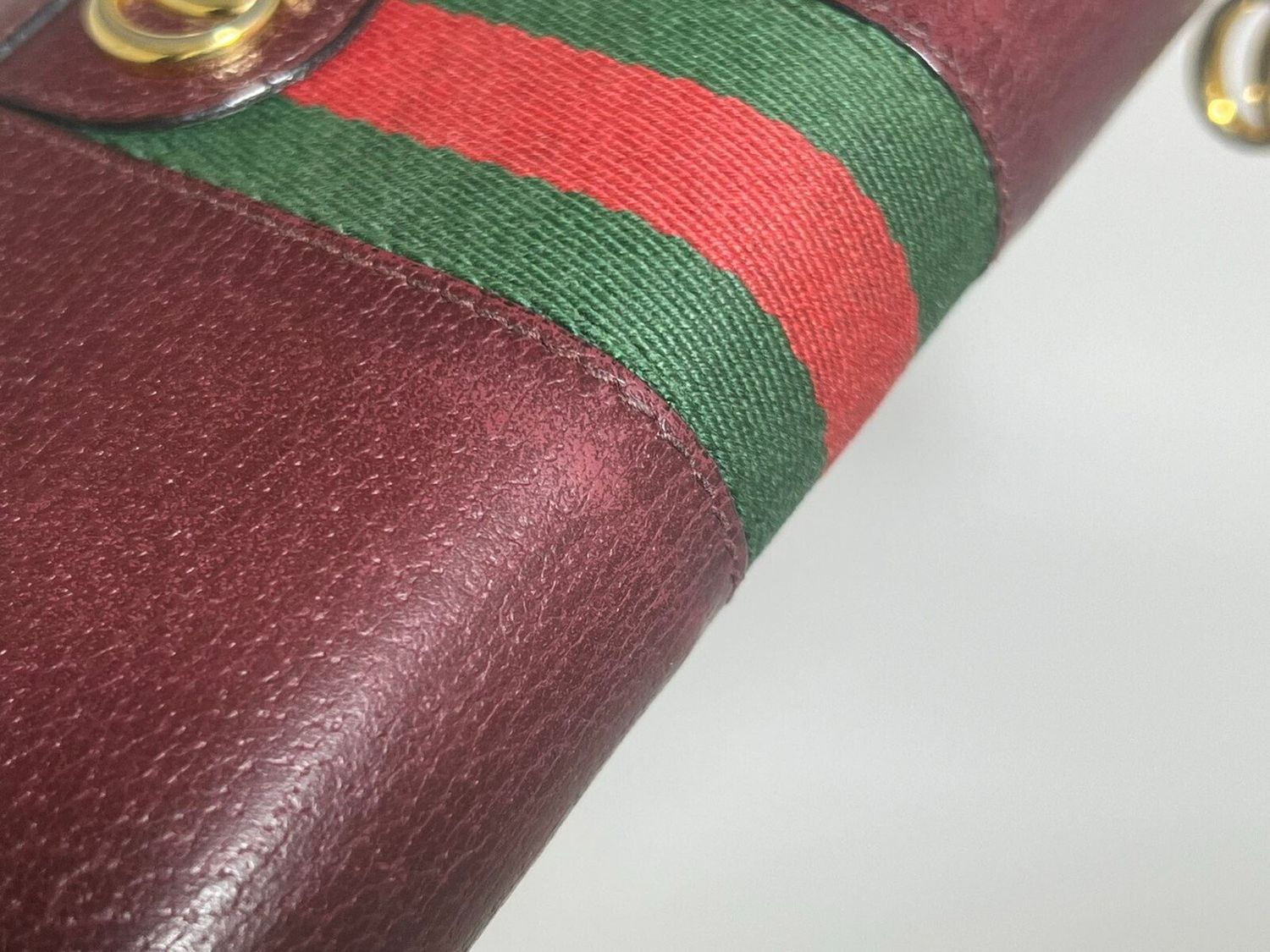 Gucci Ophidia GG Stripe Zip Around Wallet Bordeaux Leather (With Box)