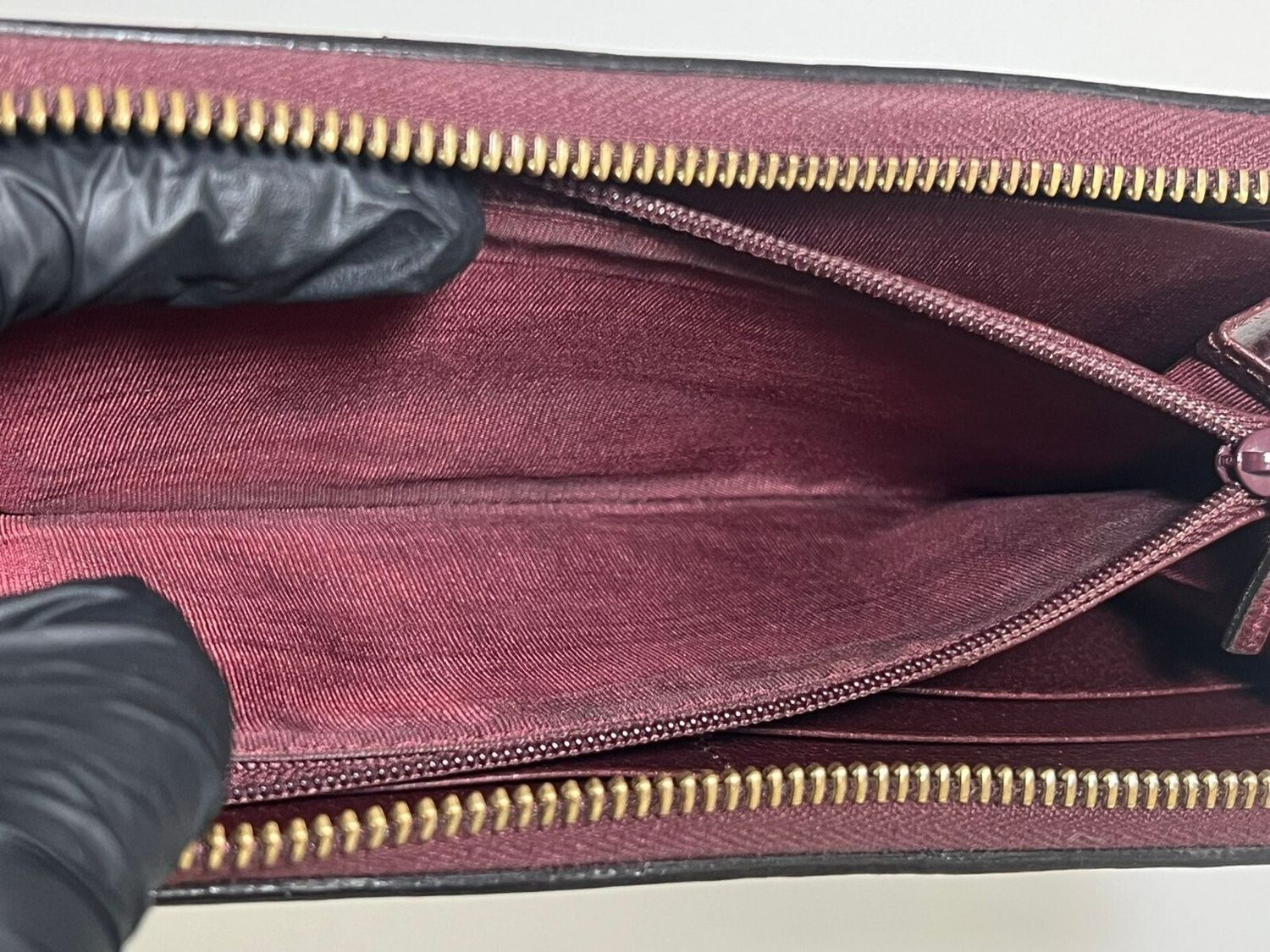 Gucci Ophidia GG Stripe Zip Around Wallet Bordeaux Leather (With Box)