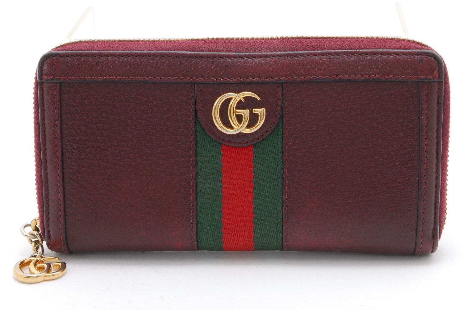 Gucci Ophidia GG Stripe Zip Around Wallet Bordeaux Leather (With Box)