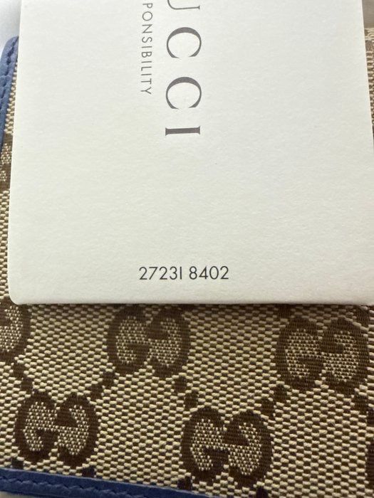 Gucci GG Canvas Compact Wallet Beige &amp; Blue With Box