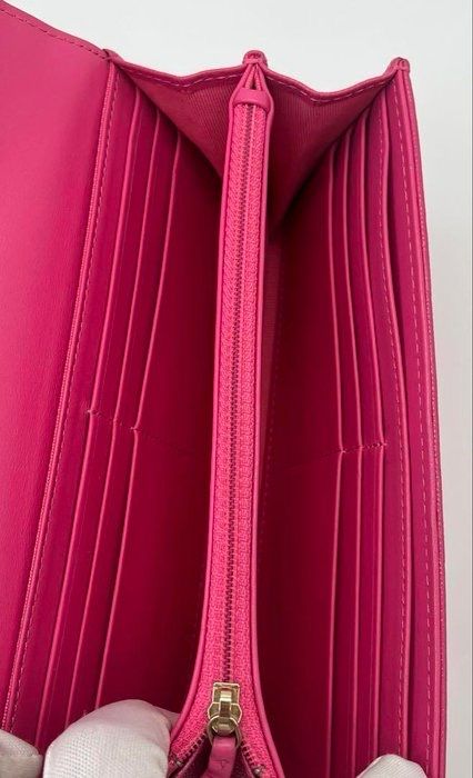 CHANEL Camellia Long Wallet Pink Lambskin with Box &amp; Card