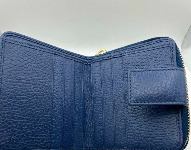 Gucci GG Canvas Compact Wallet Beige &amp; Blue With Box