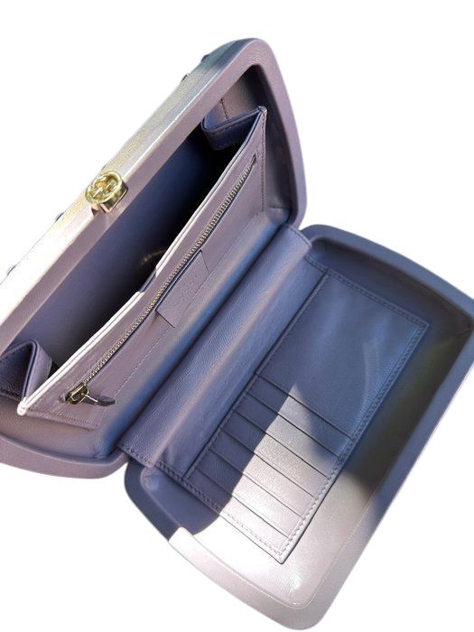 Gucci Interlocking Buckle Suede &amp; Crystal Clutch – Light Purple