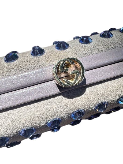 Gucci Interlocking Buckle Suede &amp; Crystal Clutch – Light Purple