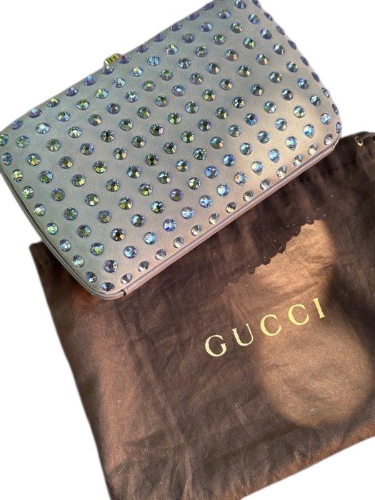 Gucci Interlocking Buckle Suede &amp; Crystal Clutch – Light Purple