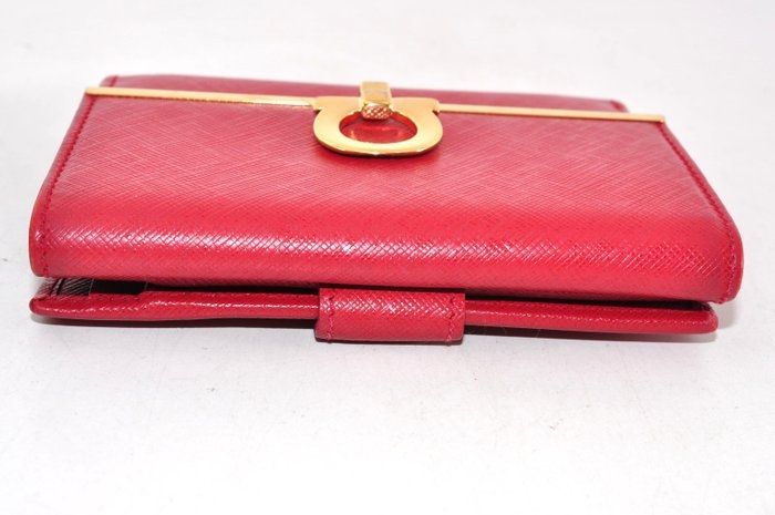 Salvatore Ferragamo Leather &amp; Metal Compact Wallet – Gold &amp; Red