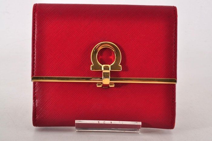 Salvatore Ferragamo Leather &amp; Metal Compact Wallet – Gold &amp; Red