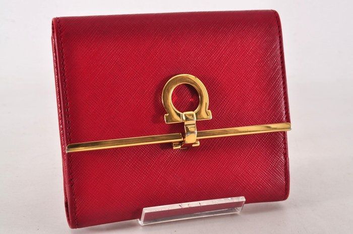 Salvatore Ferragamo Leather &amp; Metal Compact Wallet – Gold &amp; Red