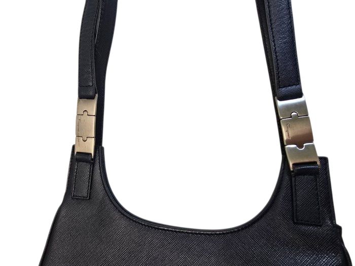 Salvatore Ferragamo Hobo Leather Shoulder Bag Black