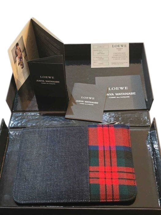 Loewe x Junya Watanabe Comme des Garçons Denim &amp; Tartan Zip Pouch — Limited Edition — Full Set