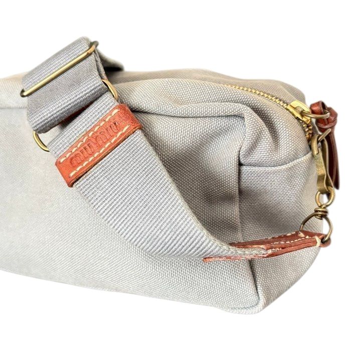 Miu Miu Canvas & Leather Mini Crossbody Bag – Light Grey/Brown Miu Miu Canvas & Leather Mini Crossbody Bag – Light Grey/Brown