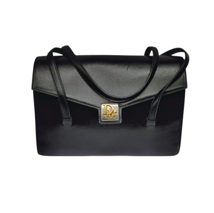 Christian Dior Interlocking Handbag – Black – Leather &amp; Gold Hardware