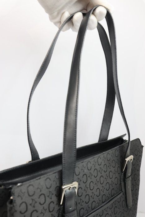Céline work Tote Bag – Black Canvas &amp; Leather