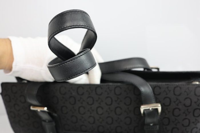 Céline work Tote Bag – Black Canvas &amp; Leather