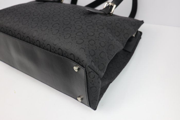 Céline work Tote Bag – Black Canvas &amp; Leather