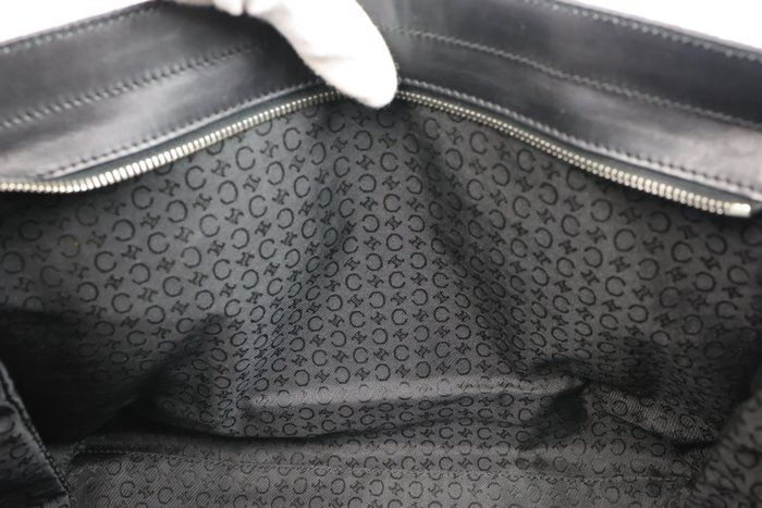 Céline work Tote Bag – Black Canvas &amp; Leather