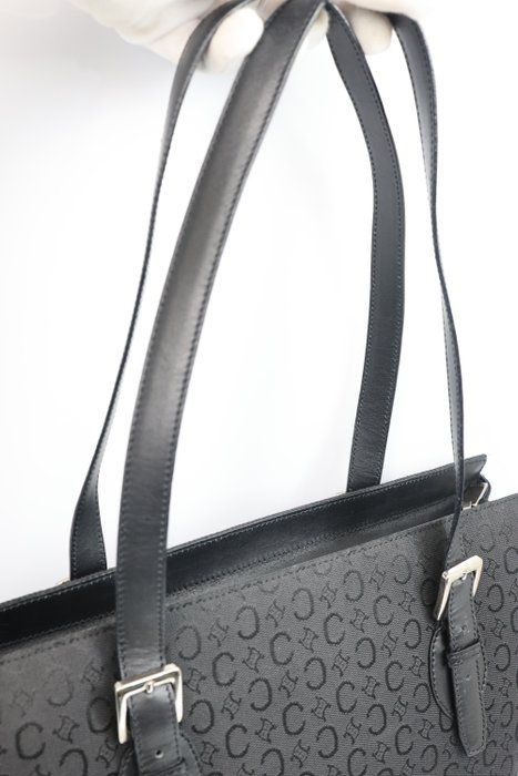 Céline work Tote Bag – Black Canvas &amp; Leather