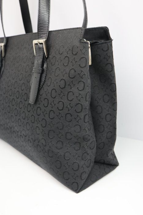 Céline work Tote Bag – Black Canvas &amp; Leather