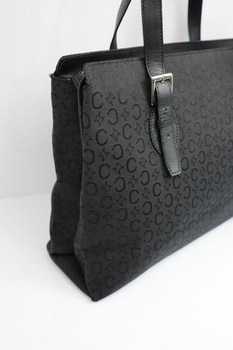 Céline work Tote Bag – Black Canvas &amp; Leather