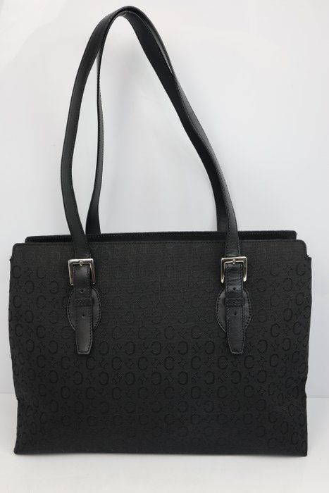 Céline work Tote Bag – Black Canvas &amp; Leather