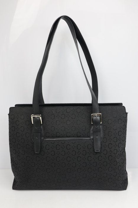 Céline work Tote Bag – Black Canvas &amp; Leather