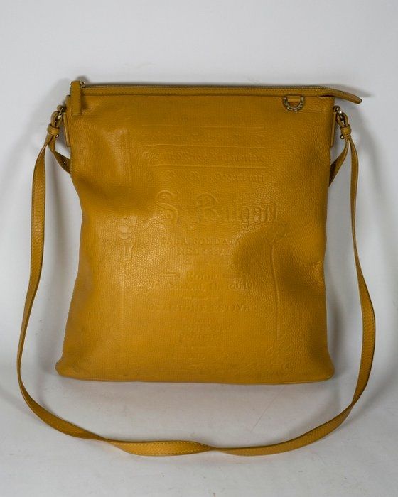 Bvlgari embossed slogan leather bag