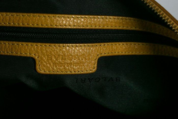 Bvlgari embossed slogan leather bag