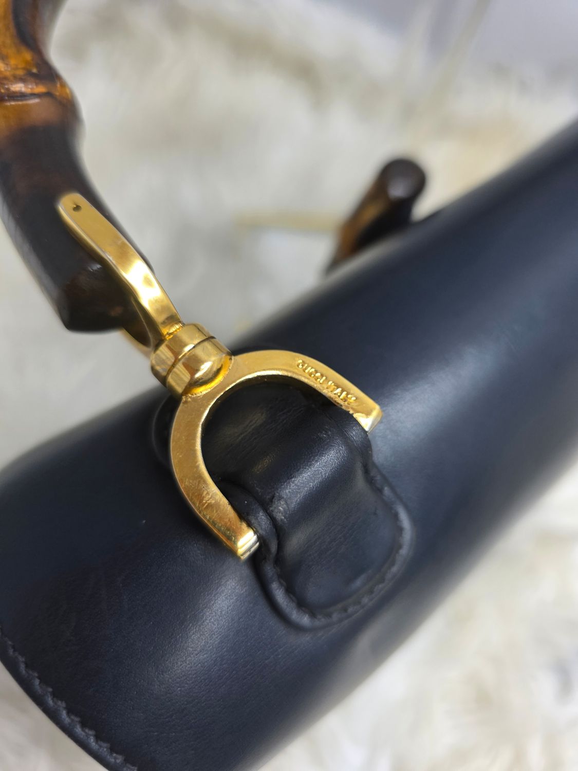 Gucci 1947 Leather top handle Bamboo Handbag Black