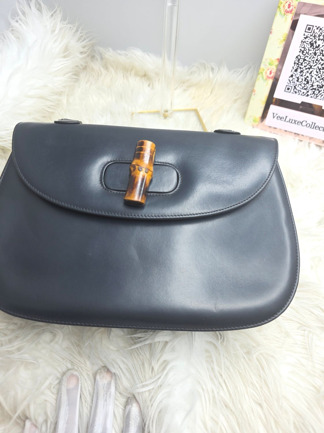 Gucci 1947 Leather top handle Bamboo Handbag Black