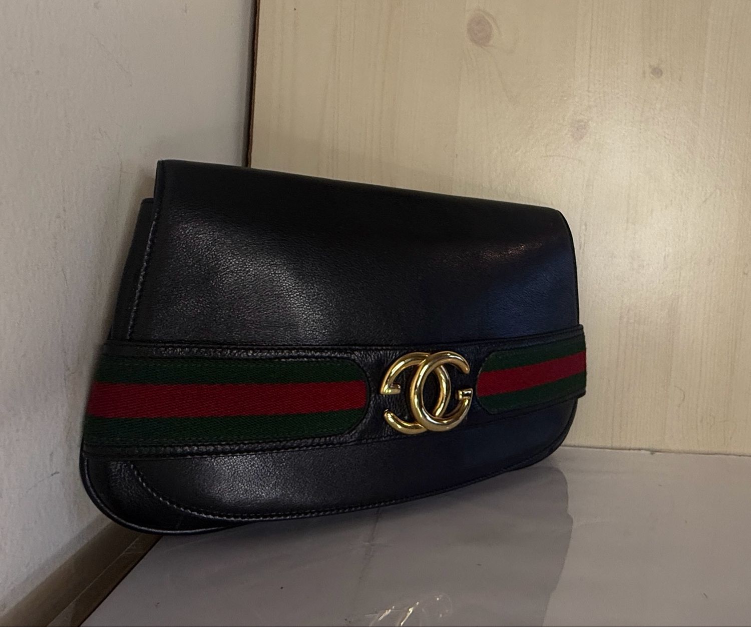 Gucci Interlock Logo Web Stripe Clutch Black