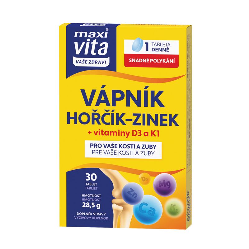 Maxi Vita Калциум + Магнезиум + Цинк + Витамин D3 + Витамин К1 – 30 таблети