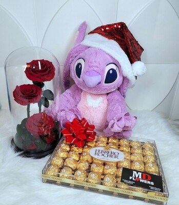 ANGEL WITH ROSES IN DOME AND CHOCOLATES