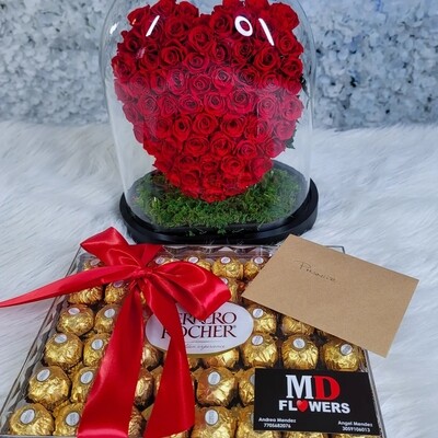 ROSES HEART IN DOME AND CHOCOLATES
