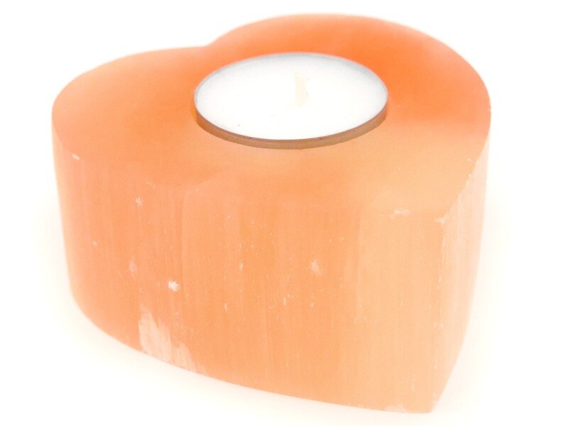 Orange selenite candleholder - heart