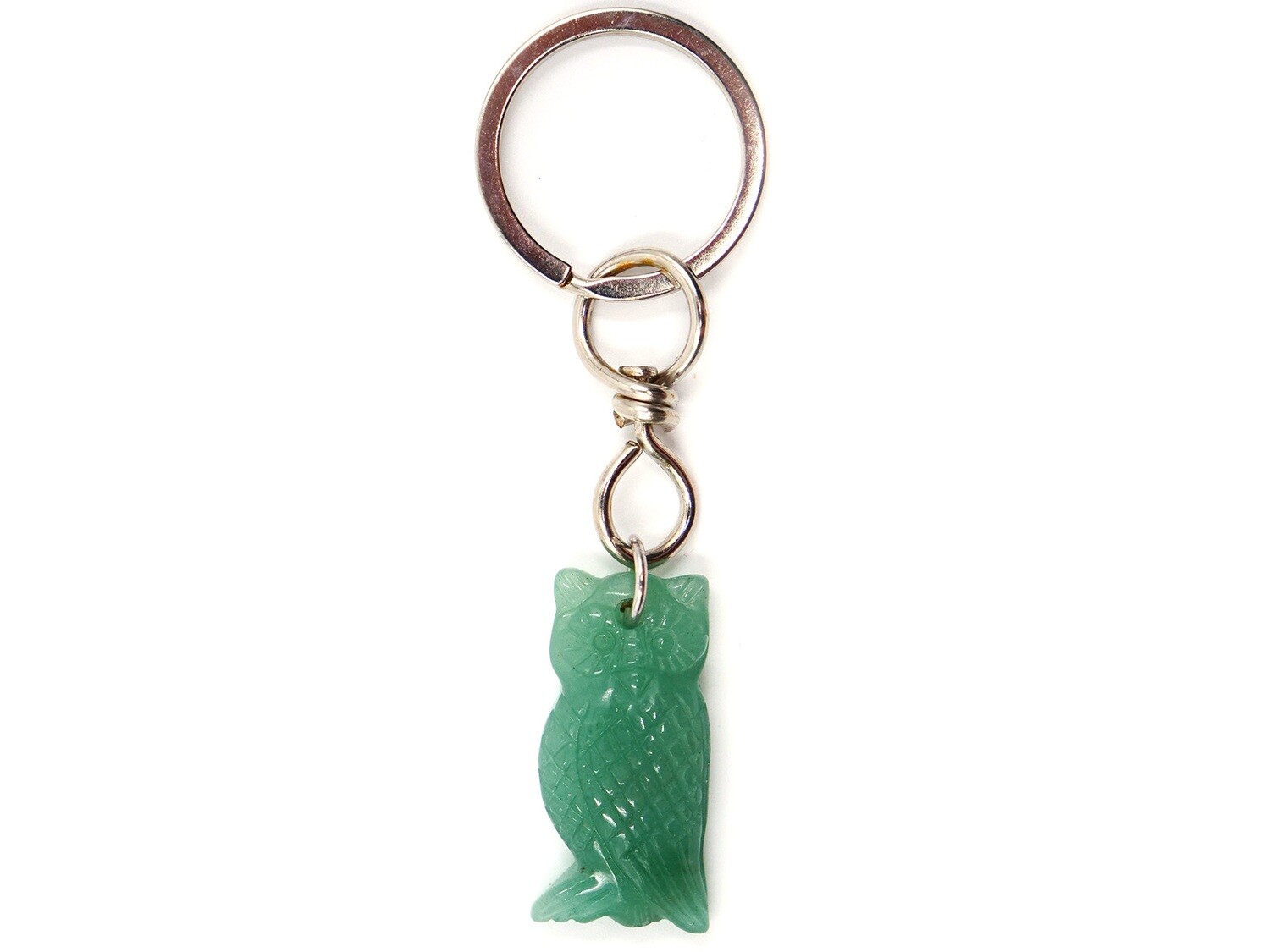 Green aventurine owl key ring