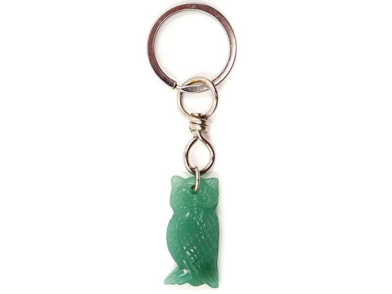 Green aventurine owl key ring