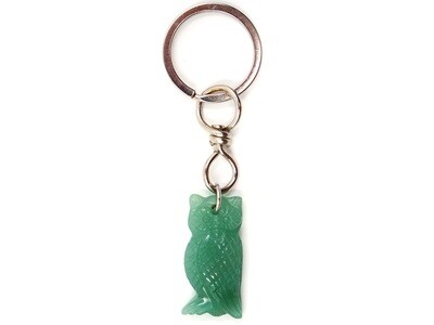 Green aventurine owl key ring