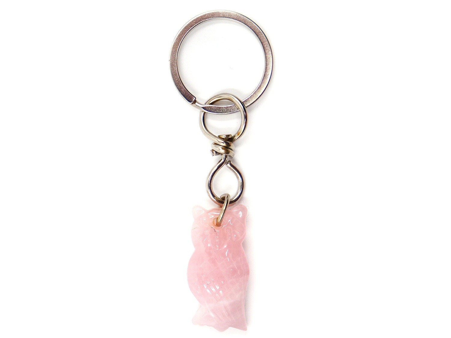 Rose quartz owl key ring